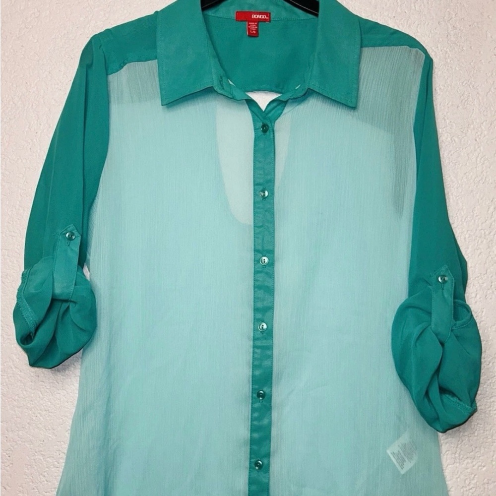 BONGO Aqua Sheer Blouse Keyhole Blouse Convertible Top Large
